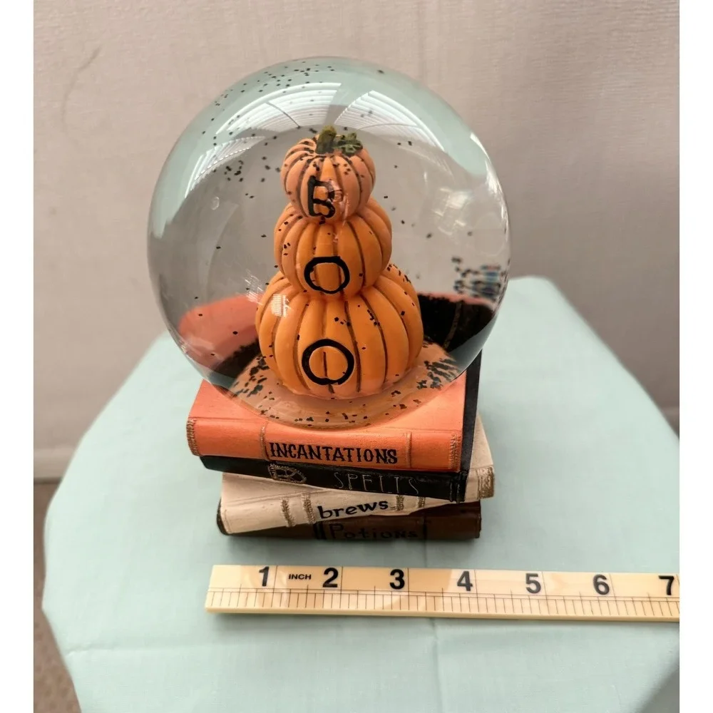 Halloween (NEW) Musical Stacked Orange Books Pumpkin BOO Snow Globe